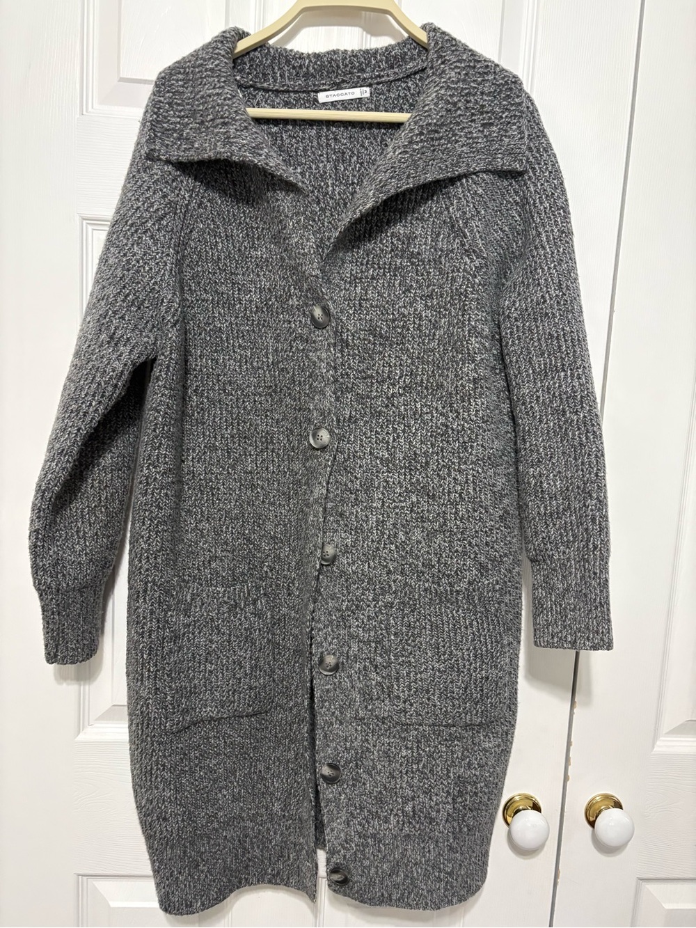 Staccato Gray Long Button-Up Knit Cardigan